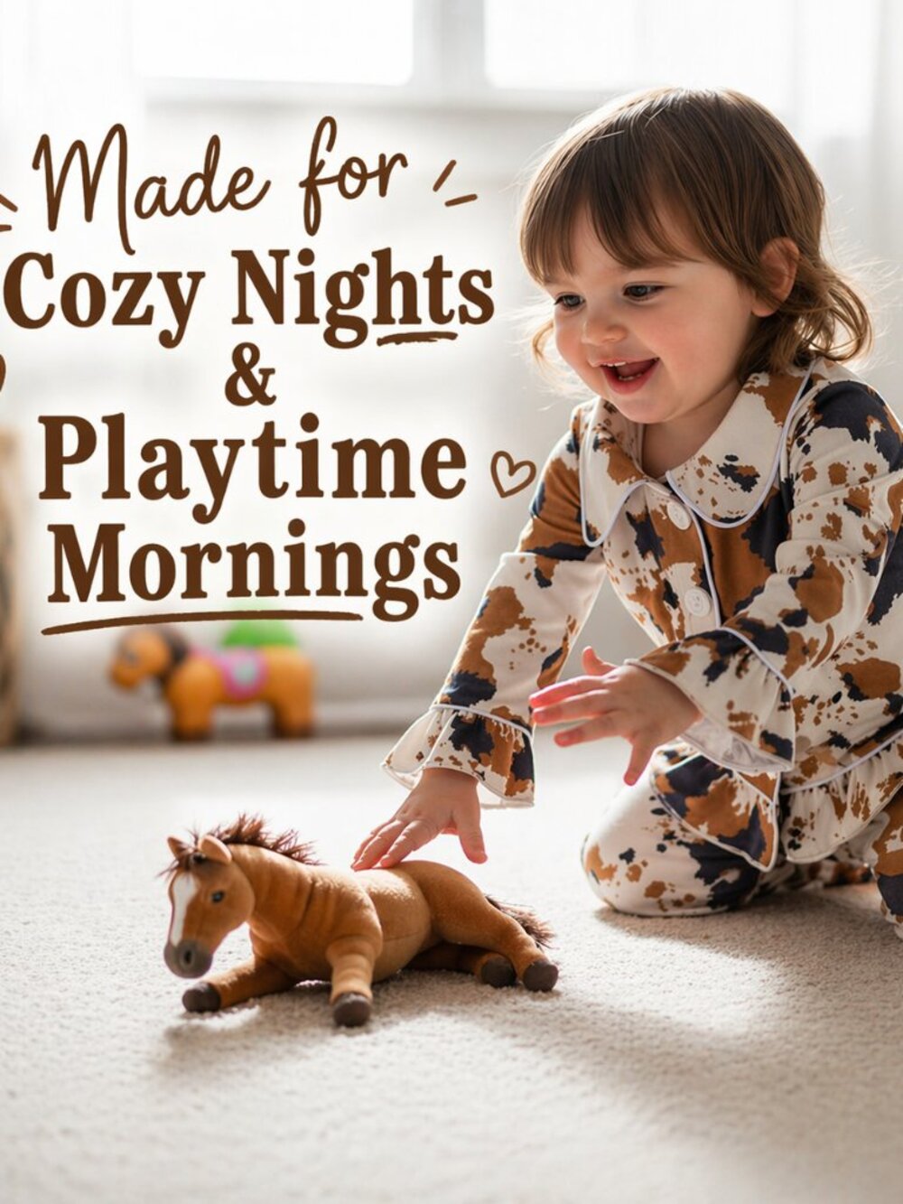 Cowprint Girls Pajamas – Western Ruffle Lounge Set - Picture 4 of 6